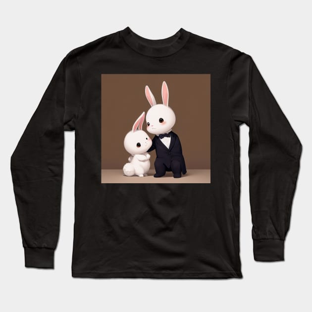 Tuxedo Rabbit With Baby Bunny Long Sleeve T-Shirt by BAYFAIRE